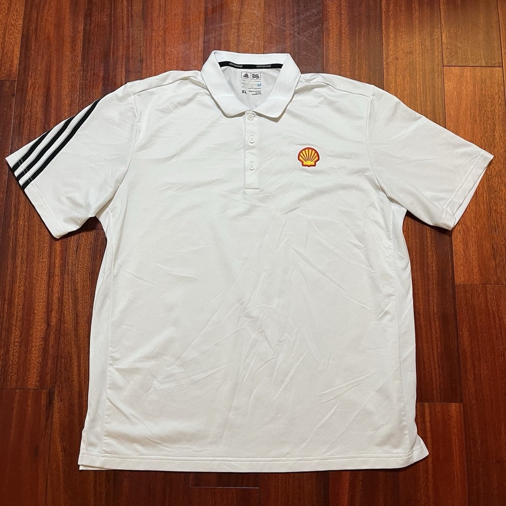 Adidas Polo Shirt Mens Extra Large White Shell Energy Gas Climacool Casual